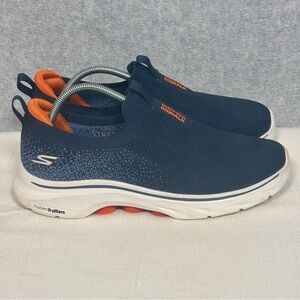 Skechers Go Walk 7 Stretch Fit Knit Slip On Athletic Shoes-Navy/Orange-Men 10.5